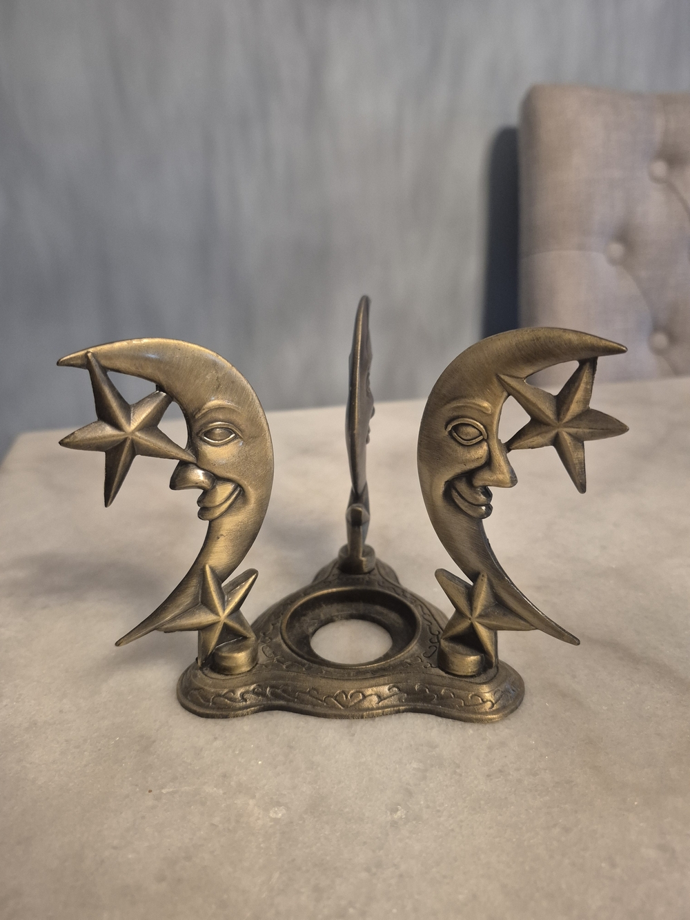 Brass Crescent Moon & Star Candle Holder Vintage!